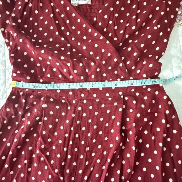 Band Of The Free Burgundy Polka Dot Puff Sleeve Maxi Jumpsuit Womens S/M - Picture 12 of 15